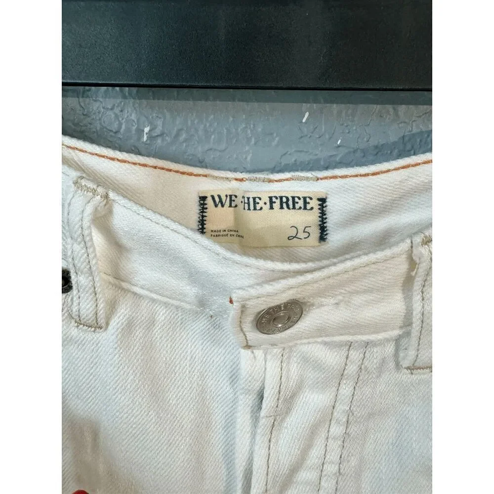 Free People Women's White Casual Beachy Solid Cut-Out Denim Jean Shorts Size 25